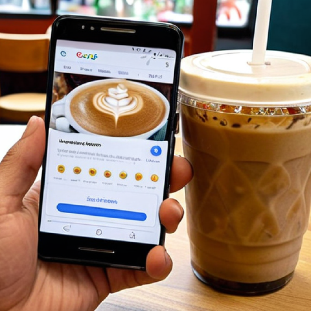 **

A person looking relieved while using Google Password Manager on their phone in a coffee shop. The phone screen displays a long, complex password. Focus on conveying ease of use and security. Background should subtly suggest a modern Vietnamese coffee shop setting (e.g., iced coffee, bánh ngọt on the table).

**