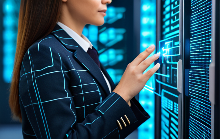 A focused professional woman, wearing a modest business blazer and collared shirt, stands in a modern, clean digital security operations center. She is gently touching a transparent holographic interface that displays an intricate network of secure lock icons, a prominent shield symbol, and abstract, flowing data streams, all symbolizing robust password security and two-factor authentication. The background features subtle glowing lines and blurred server racks, conveying a high-tech environment. The image is a professional photograph, high-resolution, with crisp focus and vibrant, cool-toned colors. She is fully clothed, in appropriate attire, modest clothing, safe for work, professional, perfect anatomy, correct proportions, natural pose, well-formed hands, proper finger count, natural body proportions, appropriate content.