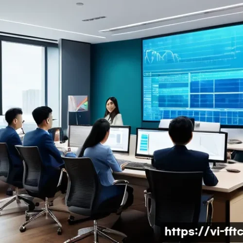 Home 33 디지털 프라이버시를 지키기 위한 법적 조치 - A modern Vietnamese office setting showing a diverse team of professionals in business attire gather...