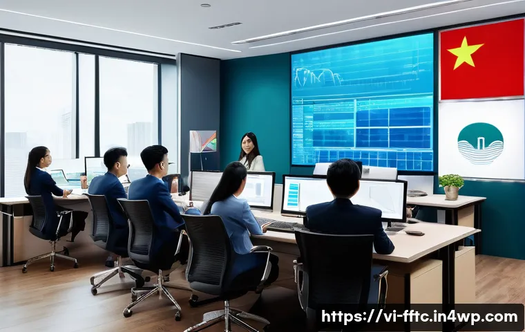 디지털 프라이버시를 지키기 위한 법적 조치 - A modern Vietnamese office setting showing a diverse team of professionals in business attire gather...
